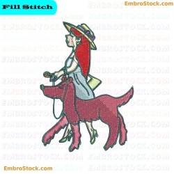 Girl And Dog Walking Together Embroidery Design 5