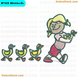 Girl And Ducks Embroidery Design 18