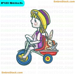 Girl And Rabbit Embroidery Design 4