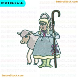 Girl And Sheep In Harmony Embroidery Design 4