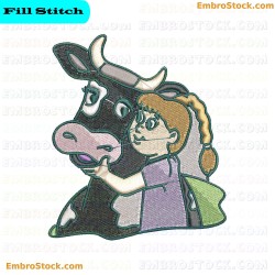 Girl Embracing Cow Embroidery Design 2