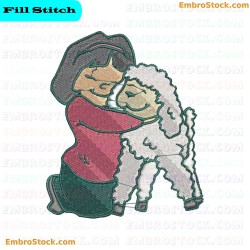 Girl Embracing Sheep Embroidery Design 13