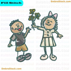 Girl Giving Boy Flowers Embroidery Design 11