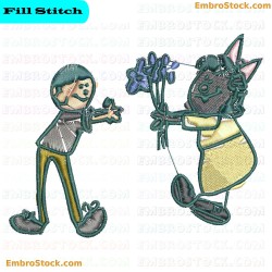 Girl Giving Boy Flowers Embroidery Design 13