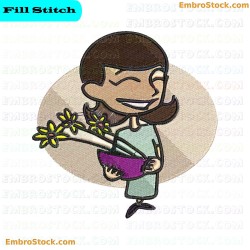 Girl Holding Flowers Embroidery Design 9