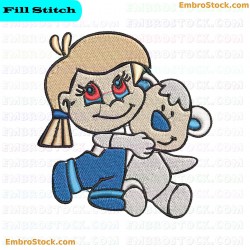 Girl Hugging Teddy Bear Embroidery Design 7