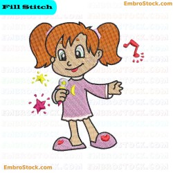 Girl In Pajamas Embroidery Design 2