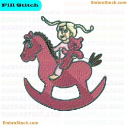 Girl On Rocking Horse Embroidery Design 12