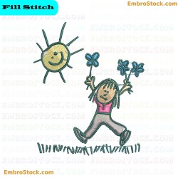 Girl Playing Under The Sun Embroidery Design 6