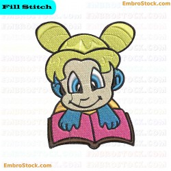 Girl Reading A Book Embroidery Design 1