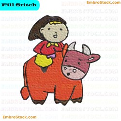 Girl Riding Cow Embroidery Design 30