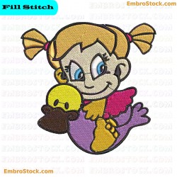 Girl Sitting On Duck Embroidery Design 9