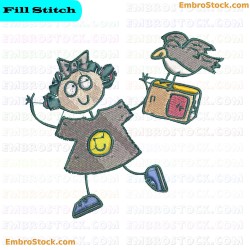 Girl With Book And Bird Embroidery Design 16