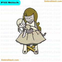 Girl With Doll Embroidery Design 28