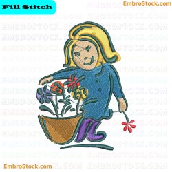 Girl With Flower Basket Embroidery Design 5