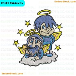 Grandparent And Grandchild As Angels Embroidery Design 24