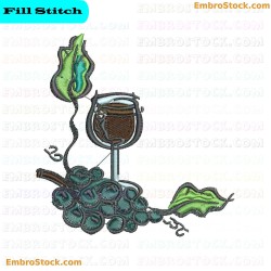 Grape Cluster And Juice Glass Embroidery Design 10