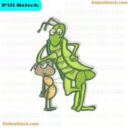 Grasshopper With Small Insect Embroidery Design 1