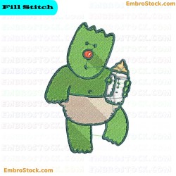 Green Bear Holding Milk Bottle Embroidery Design 39