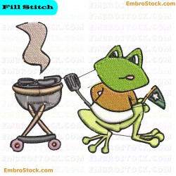 Grilling Frog Embroidery Design 21