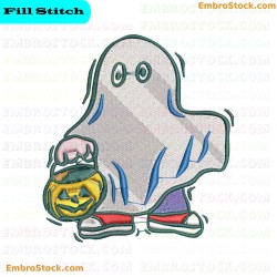 Halloween Ghost With Pumpkin Basket Embroidery Design 4