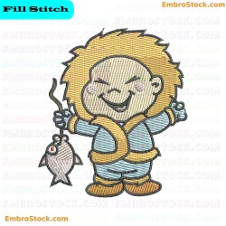 Happy Fishing Kid Embroidery Design 9