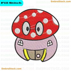 Happy Mushroom House Embroidery Design 1