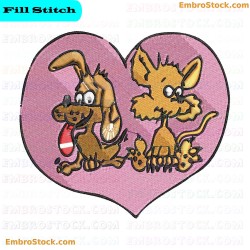 Heart Shaped Featuring Dog And Cat Embroidery Design 59