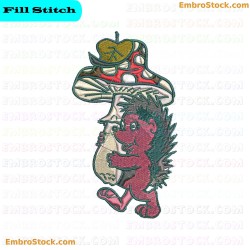 Hedgehog Holding Mushroom Embroidery Design 7