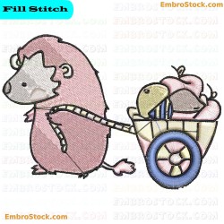 Hedgehog Pushing Fruits Stroller Embroidery Design 9