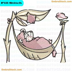 Hedgehog Sleeping In A Hammock Embroidery Design 3