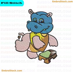 Hippo Cartoon Character Embroidery Design 7