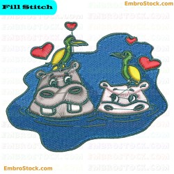 Hippo Family Embroidery Design 3