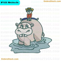 Hippopotamus And Companion Embroidery Design 6