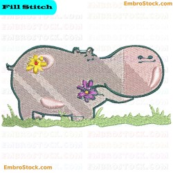 Hippopotamus Embroidery Design 12