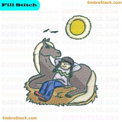 Horse And Person Embroidery Design 6