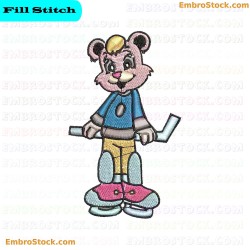 Ice Hockey Bear Embroidery Design 1