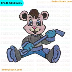 Ice Hockey Bear Embroidery Design 2