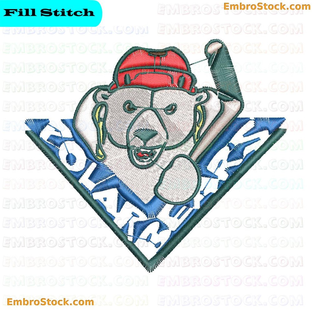 An embroidered badge featuring crossed hockey sticks and text reading 'POLAR BEARS'.