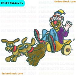 Jester In Dog Drawn Cart Embroidery Design 6