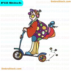 Joker Character On Scooter Embroidery Design 10