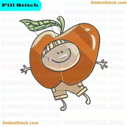 Joyful Apple Character For Kids Embroidery Design 1