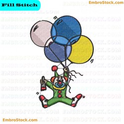 Joyful Clown With Balloons Embroidery Design 17