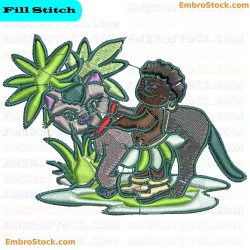 Jungle Child And Animal Embroidery Design 1