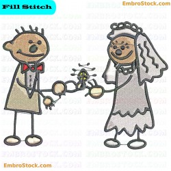 Just Married Couple Embroidery Design 5