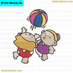 Kids And Beach Balls In Summer Embroidery Design 10