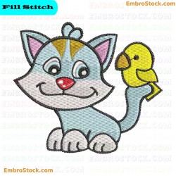 Kitten And Bird Embroidery Design 7