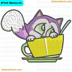 Kitten In A Cup Embroidery Design 6