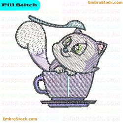 Kitten In A Teacup Embroidery Design 2