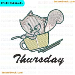 Kitten In Cup Thursday Embroidery Design 5